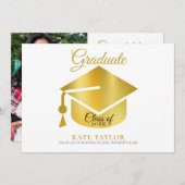 モダン金ゴールド写真の卒業 案内状 (正面/裏面)