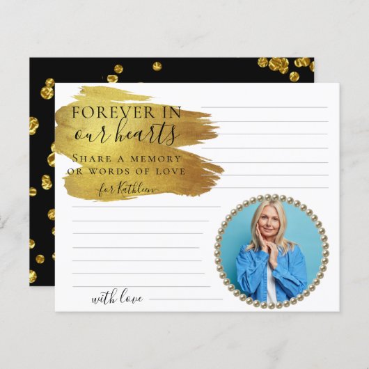 モダン金ゴールド写真共有メモリ葬儀カード (正面/裏面)