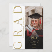 モダン金ゴールド写真PhD学位の卒業パーティー 招待状 (正面)