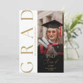 モダン金ゴールド写真PhD学位の卒業パーティー 招待状 (スタンド正面)