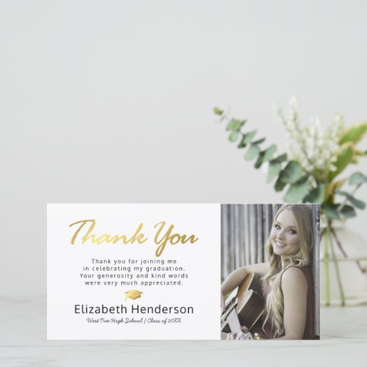 モダン金ゴールド卒業写真ありがとう サンキューカード (スタンド正面)