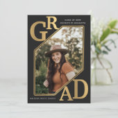 モダン金ゴールド卒業写真 招待状 (スタンド正面)