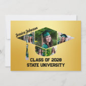 モダン金ゴールド卒業図形フォトコラージュパーティー 招待状 (正面)