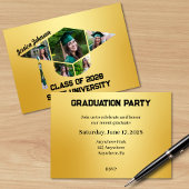 モダン金ゴールド卒業図形フォトコラージュパーティー 招待状