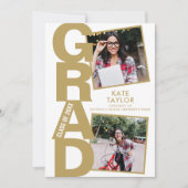 モダン金ゴールド卒業式パーティー3写真 招待状 (正面)