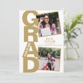 モダン金ゴールド卒業式パーティー3写真 招待状 (スタンド正面)