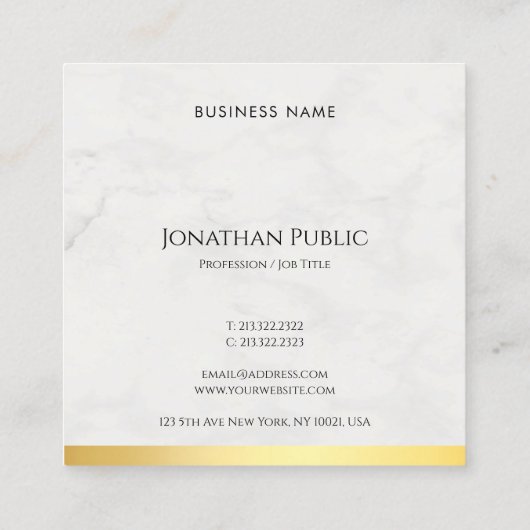 モダン金ゴールド及び大理石エレガントハンドスクリプト文字 スクエア名刺 (裏面)