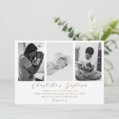 モダン金ゴールド台本ファミリーベビー写真バプテスマ 招待状 (スタンド正面)