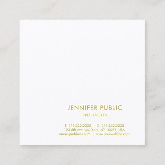 モダン金ゴールド名文字テンプレートエレガントゴールデン スクエア名刺 (裏面)