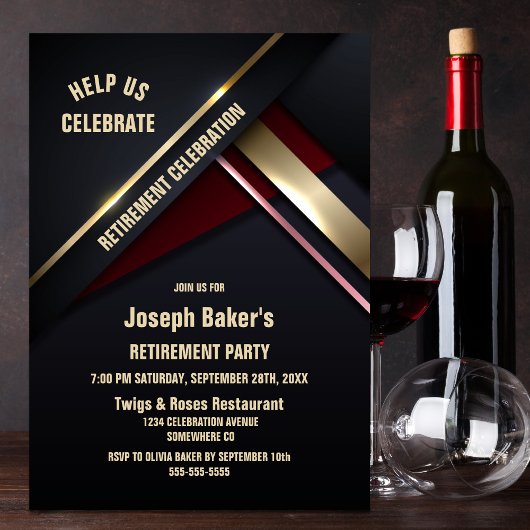 モダン金ゴールド型の退職パーティー 招待状