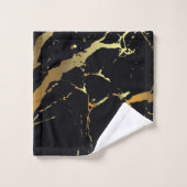 モダン金ゴールド大理石ブラックイエローエレガントストライプ バスタオルセット (ウォッシュタオル)