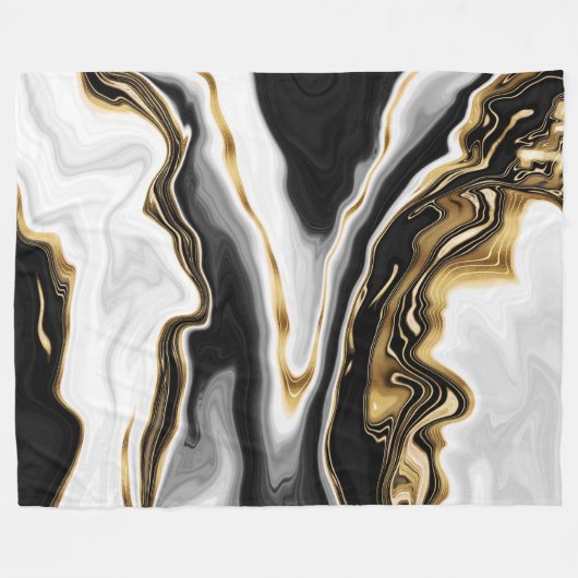 モダン金ゴールド大理石絵画の美学 フリースブランケット (正面(横))