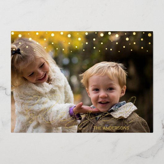 モダン金ゴールド家族賛美の写真 箔シーズンカード (正面)