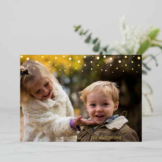 モダン金ゴールド家族賛美の写真 箔シーズンカード (立ち正面)