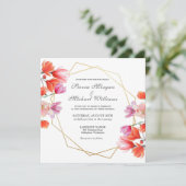 モダン金ゴールド幾何コーラル白フローラ結婚ズ 招待状 (スタンド正面)