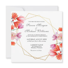 モダン金ゴールド幾何コーラル白フローラ結婚ズ