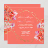 モダン金ゴールド幾何サンゴフローラ結婚ズ 招待状 (正面/裏面)