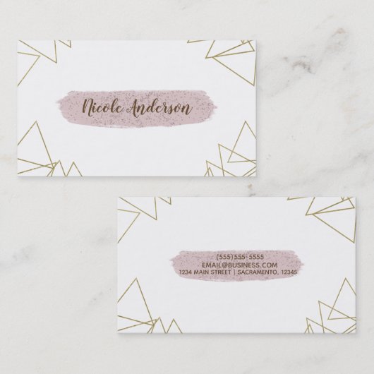 モダン金ゴールド幾何三角形ピンクのブモダンラシ 名刺 (正面/裏面)