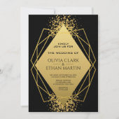 モダン金ゴールド幾何学的ダイヤモンドの黒 招待状 (正面)