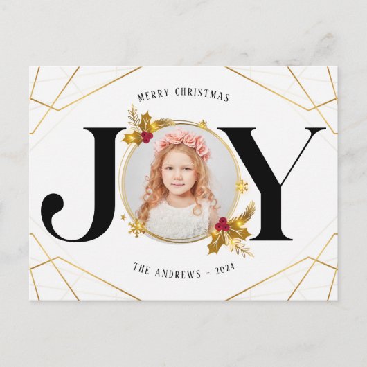 モダン金ゴールド幾何学的ファミリーフォトクリスマス シーズンポストカード (正面)