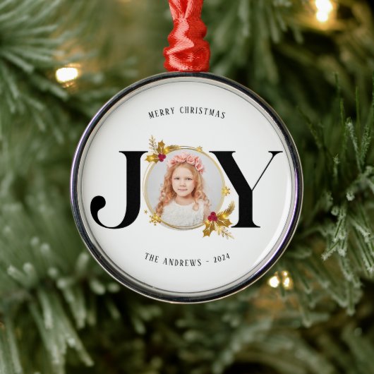 モダン金ゴールド幾何学的ファミリーフォトクリスマス メタルオーナメント (ツリー)