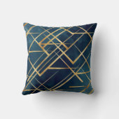 モダン金ゴールド幾何学的ブルーデザイン クッション (裏面)