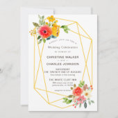 モダン金ゴールド幾何春結婚フローラ 招待状 (正面)