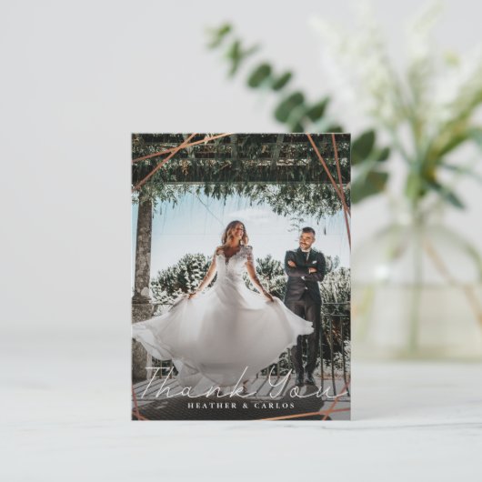 モダン金ゴールド幾何結婚もありがとう ポストカード (スタンド正面)