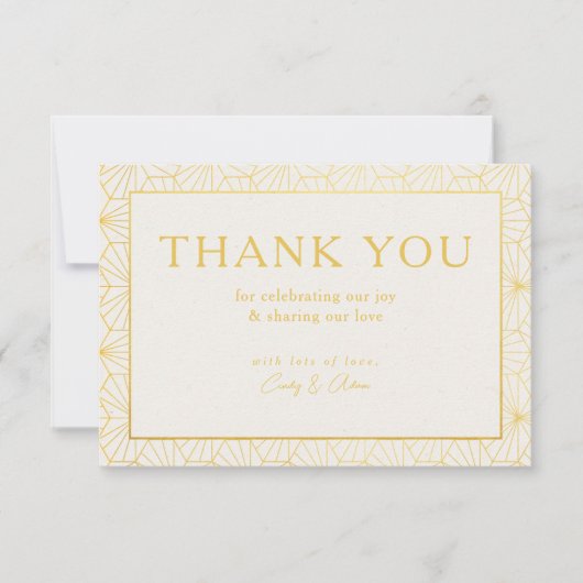 モダン金ゴールド幾何結婚フレーム サンキューカード (正面)