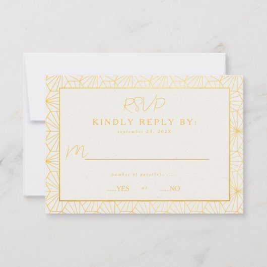 モダン金ゴールド幾何結婚フレーム 出欠カード (正面)