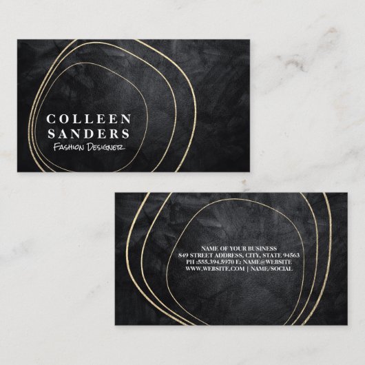 モダン金ゴールド形状デザイン |黒いテクスチャ 名刺 (正面/裏面)