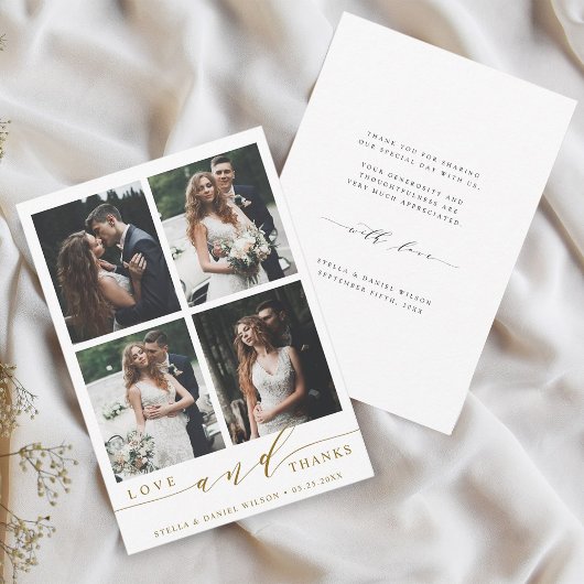 モダン金ゴールド愛と感謝してい4写真結婚s サンキューカード