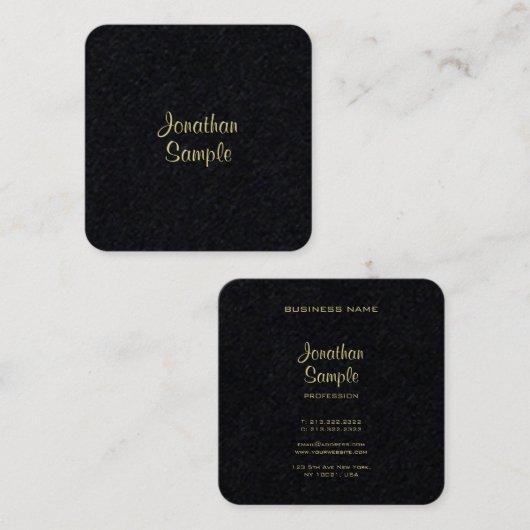 モダン金ゴールド手書きスクリプエレガントト スクエア名刺 (正面/裏面)