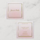 モダン金ゴールド手書きスクリプト文字ピンクテンプレート スクエア名刺 (正面/裏面)