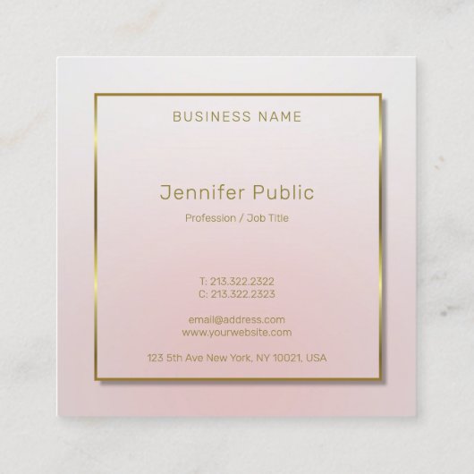 モダン金ゴールド手書きスクリプト文字ピンクテンプレート スクエア名刺 (裏面)