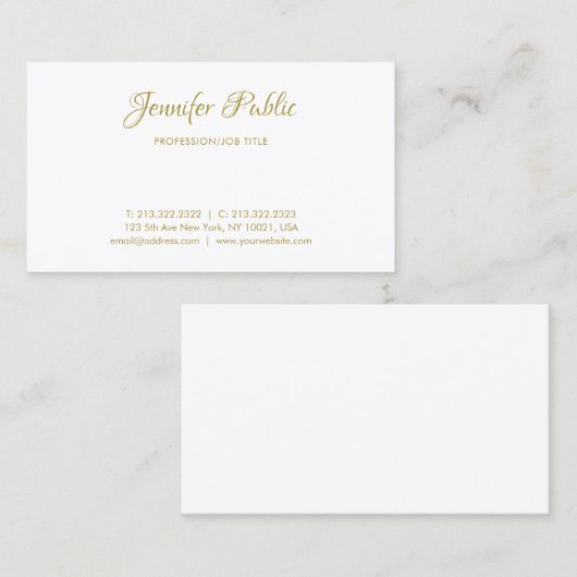 モダン金ゴールド手書き名ミニマルテンプレート 名刺 (正面/裏面)