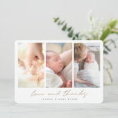 モダン金ゴールド数々の写真コラージュカスタム赤ちゃんシャワー サンキューカード (スタンド正面)