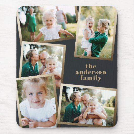 モダン金ゴールド数々の写真ファミリーホリデーカード マウスパッド (正面)