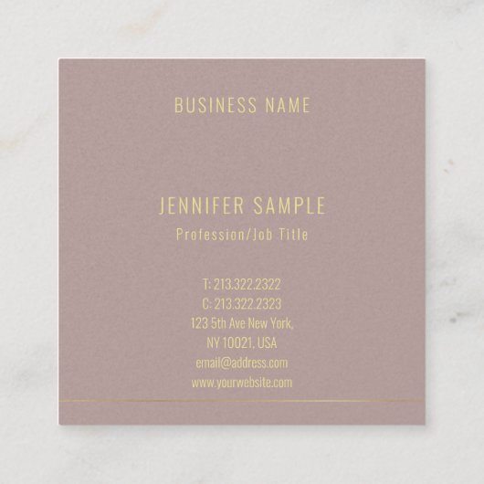 モダン金ゴールド文字テンプレートプロフェッショナルエレガント スクエア名刺 (裏面)