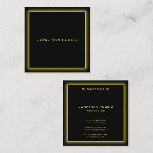モダン金ゴールド文字フレーエレガントム(黒) スクエア名刺 (正面/裏面)