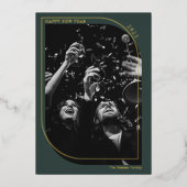 モダン金ゴールド新年オーバーレイ写真シック緑 箔シーズンカード (正面)