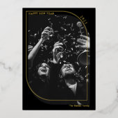 モダン金ゴールド新年オーバーレイ写真シック黒 箔シーズンカード (正面)