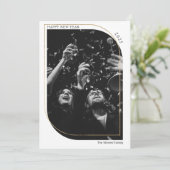 モダン金ゴールド新年重ね合わせ写真白黒 シーズンカード (スタンド正面)