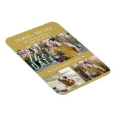 モダン金ゴールド日付の3枚の結婚写真を保存 マグネット (右側)