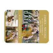 モダン金ゴールド日付の3枚の結婚写真を保存 マグネット (横)