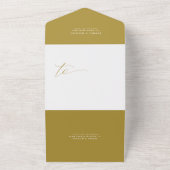 モダン金ゴールド書すべて一つの写真に結婚収める オールインワン招待状 (外側)