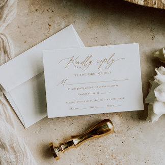 モダン金ゴールド書のメ結婚ニューRSVPカード 出欠カード