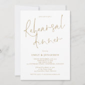 モダン金ゴールド書の写真のリハ結婚ーサルディナー 招待状 (正面)