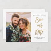 モダン金ゴールド書の写結婚真 セーブザデート (正面/裏面)