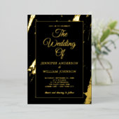 モダン金ゴールド書エレガント書ブ結婚ラック 箔招待状 (立ち正面)